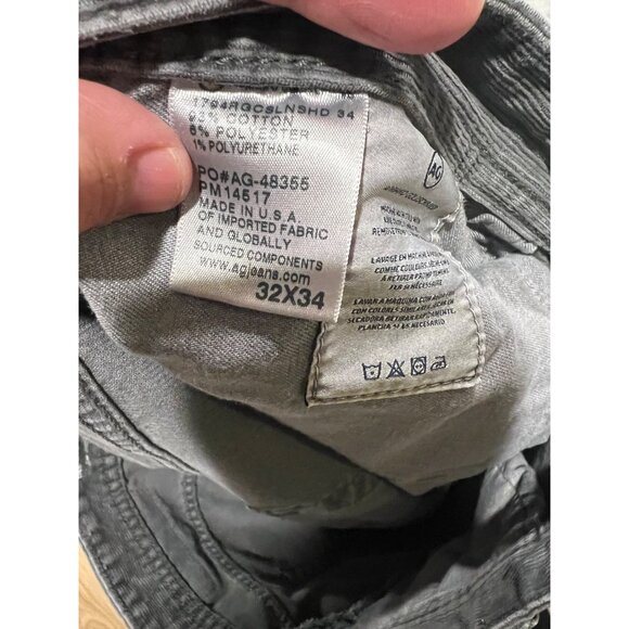 AG Adriano Goldschmied The Everett Slim Straight Gray Corduroy Pants  - Size 32x - Picture 5 of 5